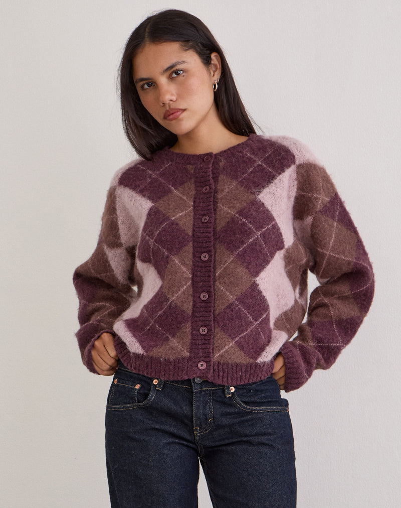Eliana Cardigan in Knit Argyle Pink