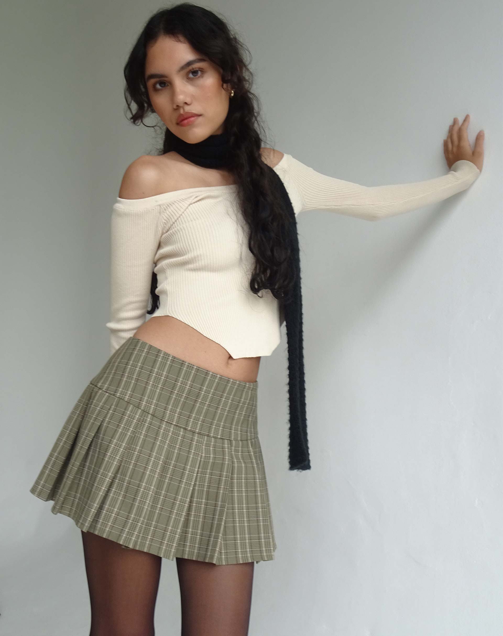Image of Casini Pleated Micro Skirt in Check Brown