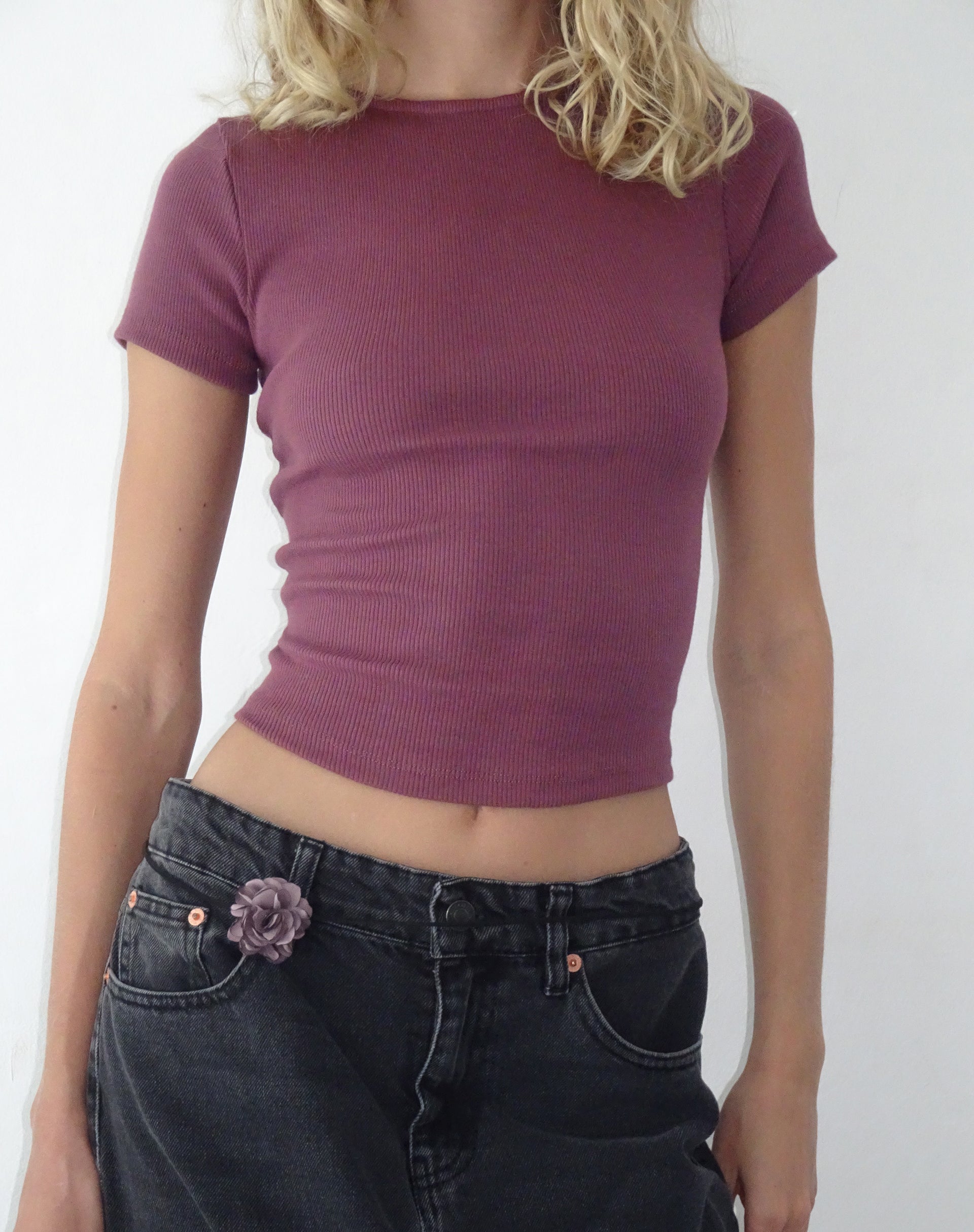 Image of Elyto Ribbed Open Back Tee in Mauve