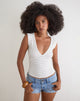 Image of Emberly Plunge Top in White with Micro Polka Black
