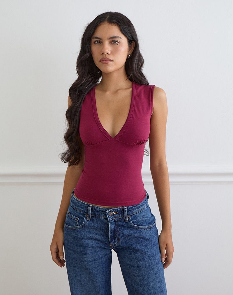 Image of Emberly Plunge Top in Burgundy
