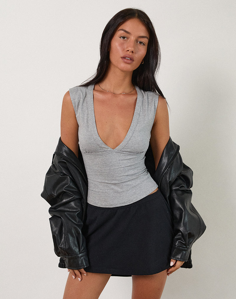 Emberly Plunge Top in Grey Marl