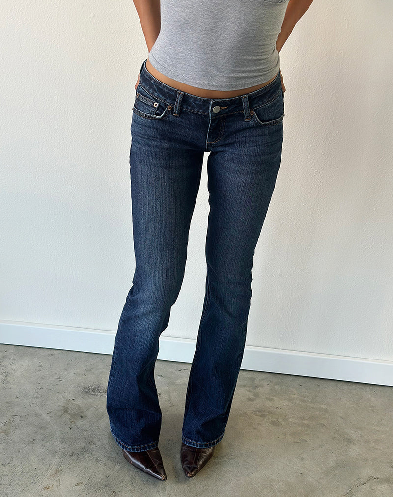 Image of Ultra Low Rise Stretch Flare Jeans in Navy