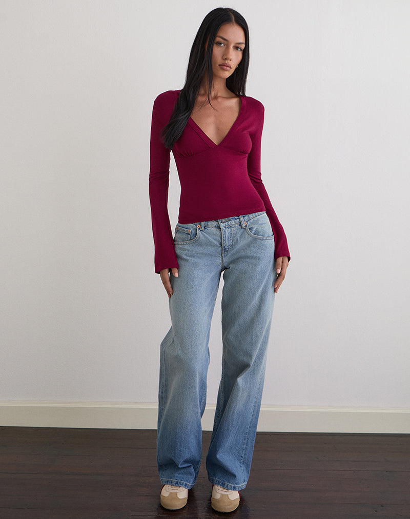 Image of Emesy Long Sleeve Top in Burgundy
