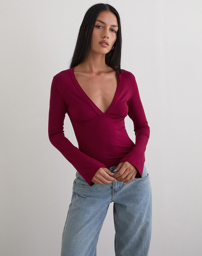 Emesy Long Sleeve Top in Burgundy