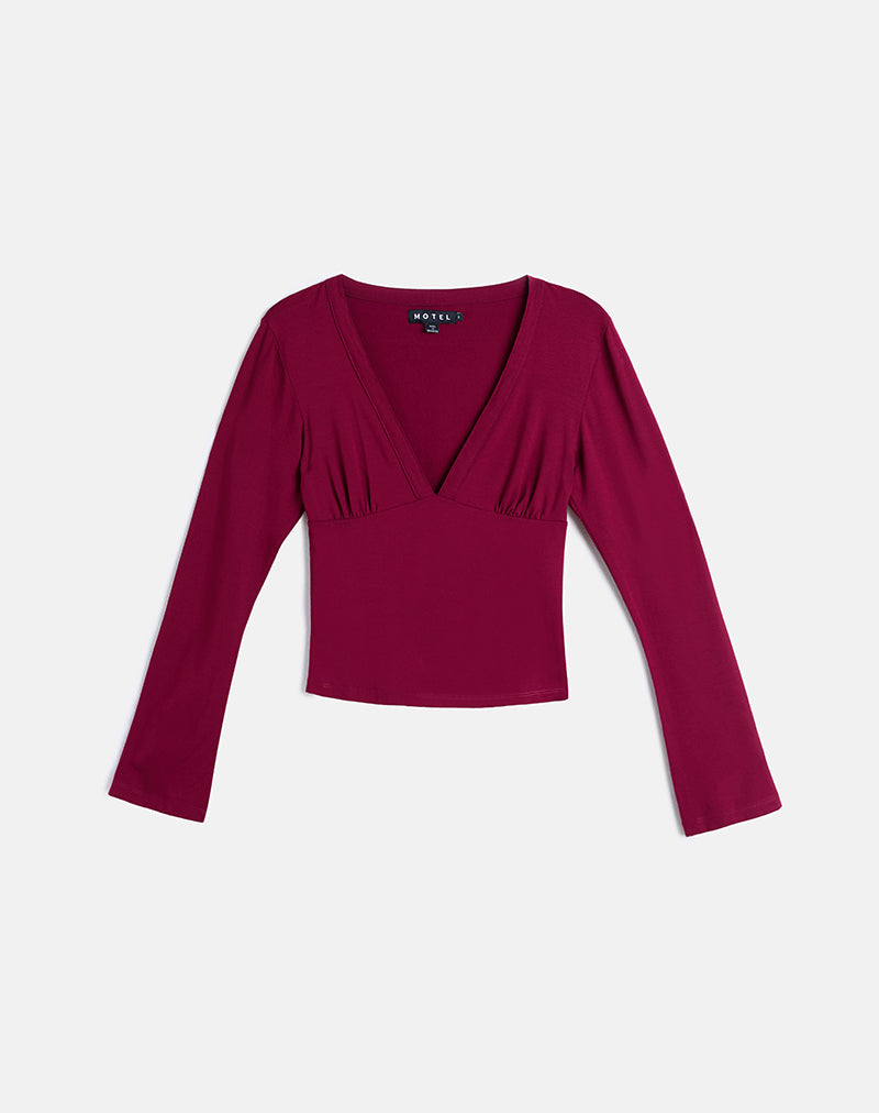 Image of Emesy Long Sleeve Top in Burgundy