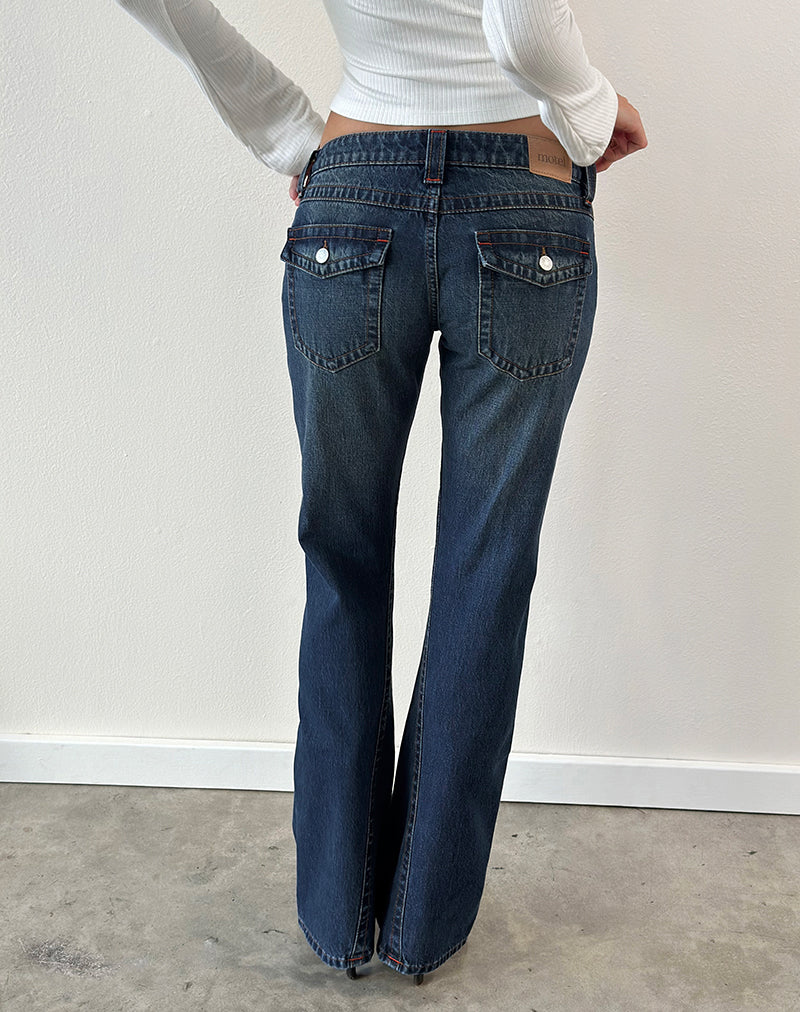 Image of Extra Low Rise Twisted Seam Jeans in Mid Blue Tint