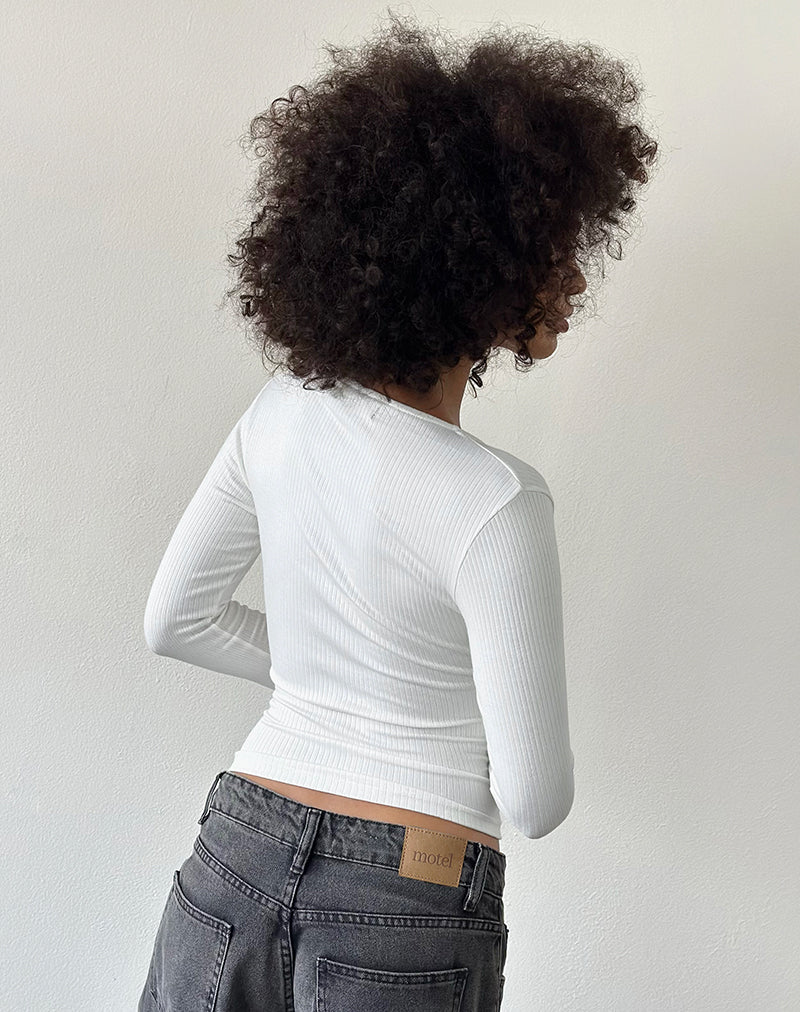 Image of Emesy Long Sleeve Top in Thick Ribbed Off White