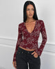 Image of Emesy Long Sleeve Top in Outline Rose Marooon