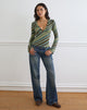 Image of Emesy Long Sleeve Top in Mixed Stripe Green