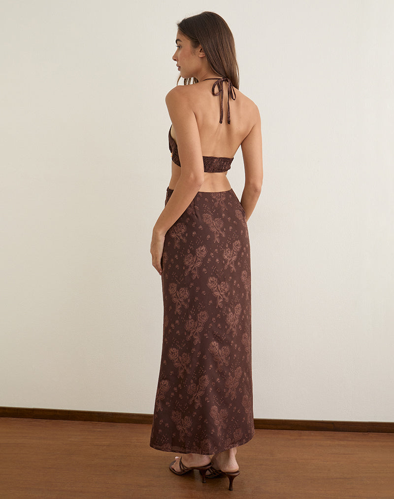 Image of Emily Maxi Dress in Floral Jacquard Chiffon Brown