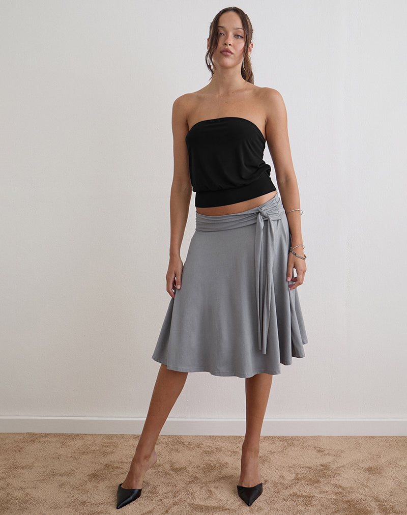 Image of Emisra Knot Midi Skirt in Jersey Grey