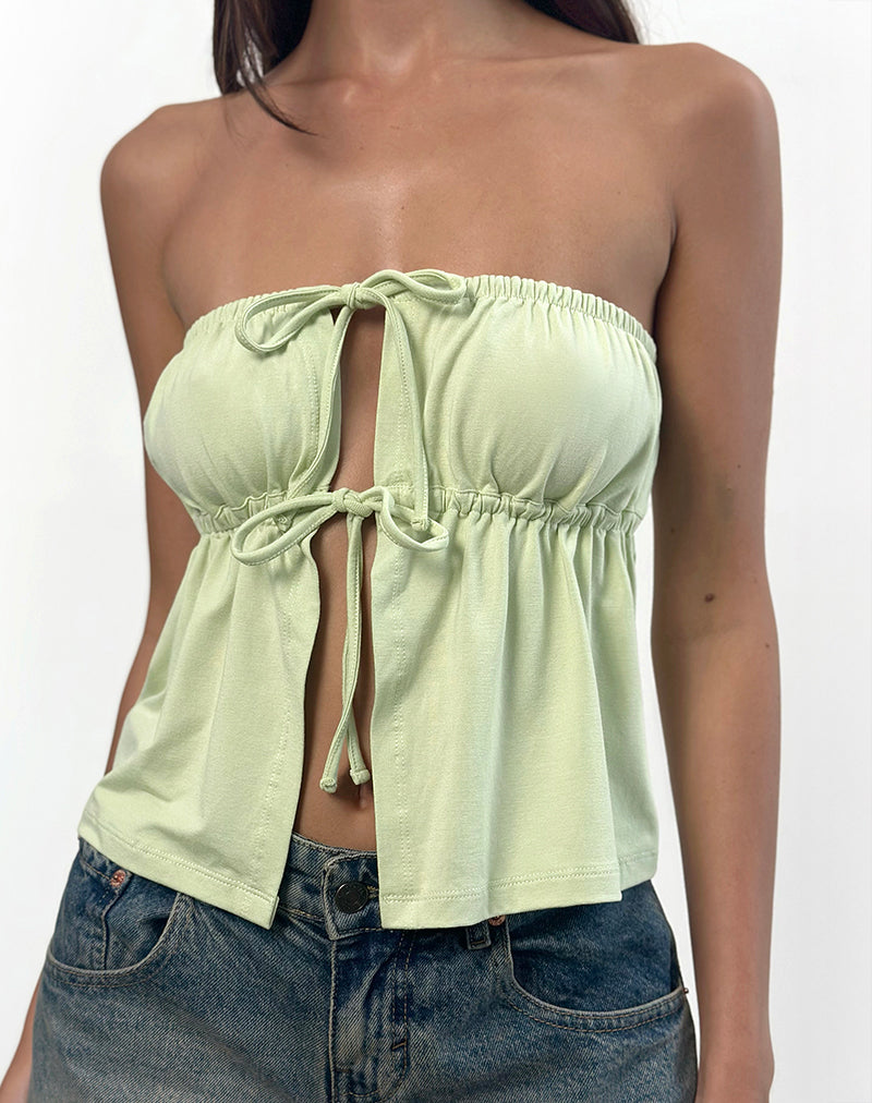 Image of Ender Tie Bandeau Top in Rayon Pistachio