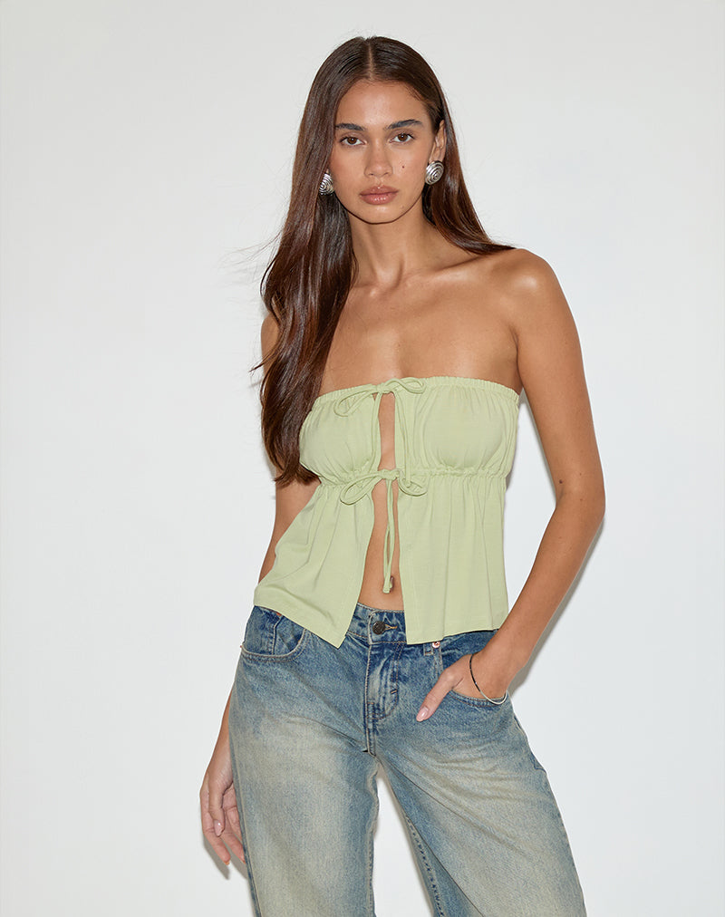 Image of Ender Tie Bandeau Top in Rayon Pistachio