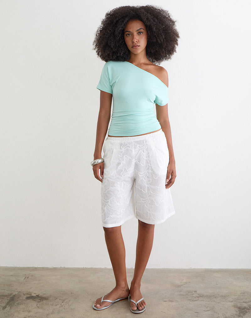 Ennea Longline Short in Broderie White