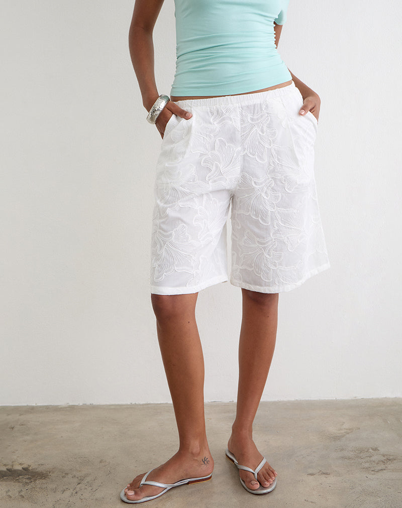 Ennea Longline Short in Broderie White