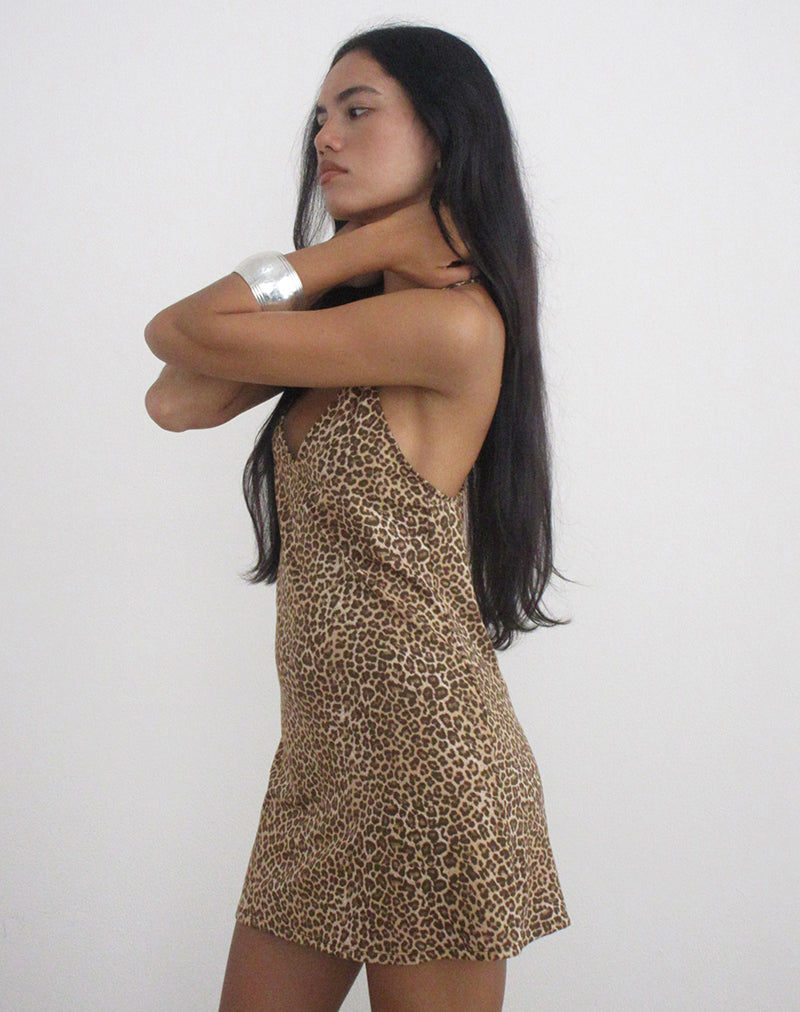 Entari mini-jurk in Rar Leopard Brown