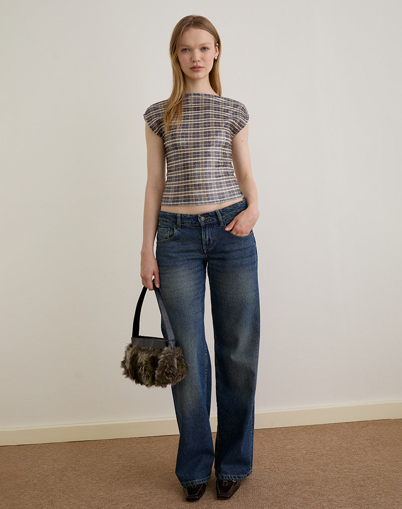 Brown Vintage Check Sequin Open Back Top | Erica – motelrocks-com-eur