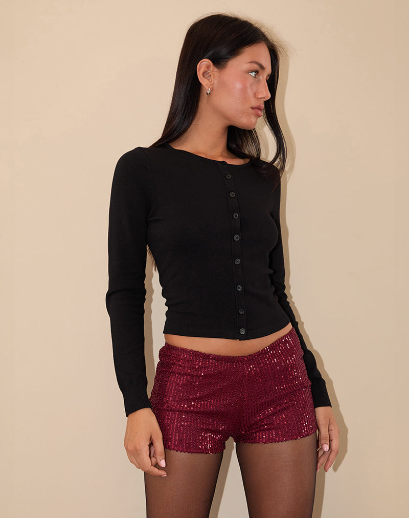 Short Erna en mini sequins drapés bordeaux