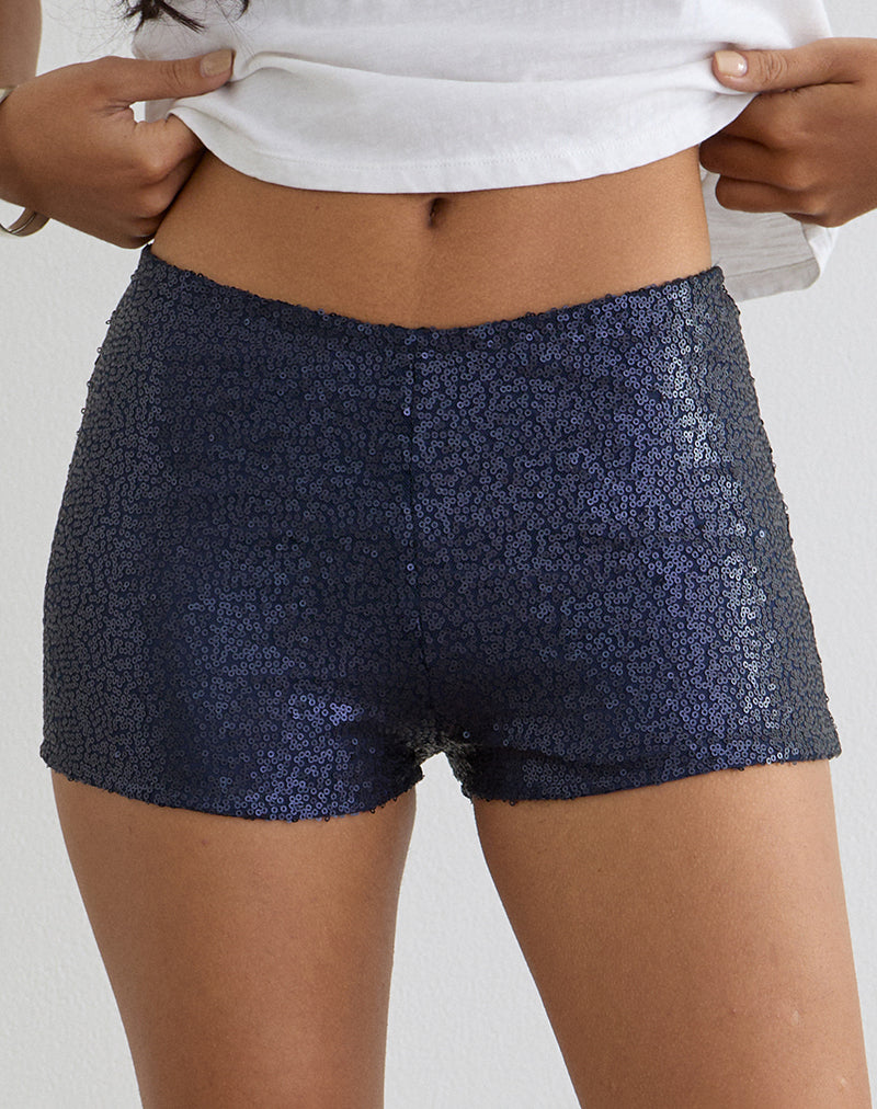 Image of Erna Micro Short in Drape Sequin Navy