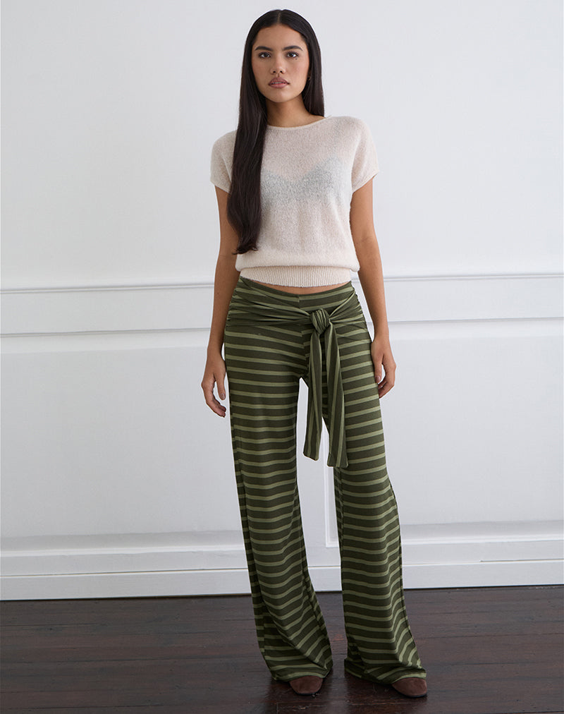 Image of Esata Wrap Trouser in Wide Stripe Green