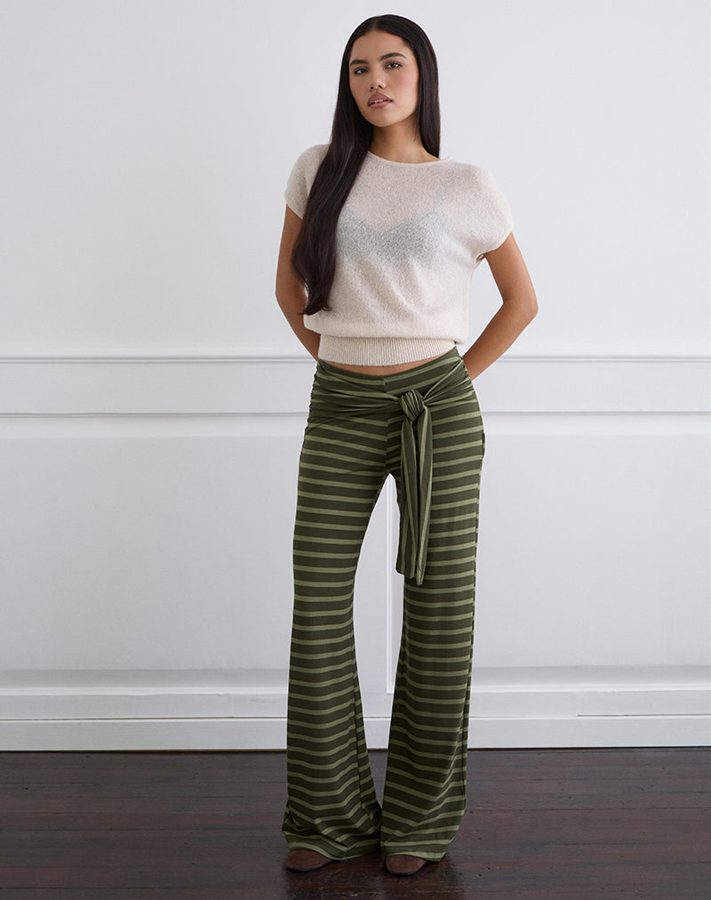 Image of Esata Wrap Trouser in Wide Stripe Green