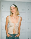 Image of Esau Tie Front Cami Top in Blue Floral Ivory