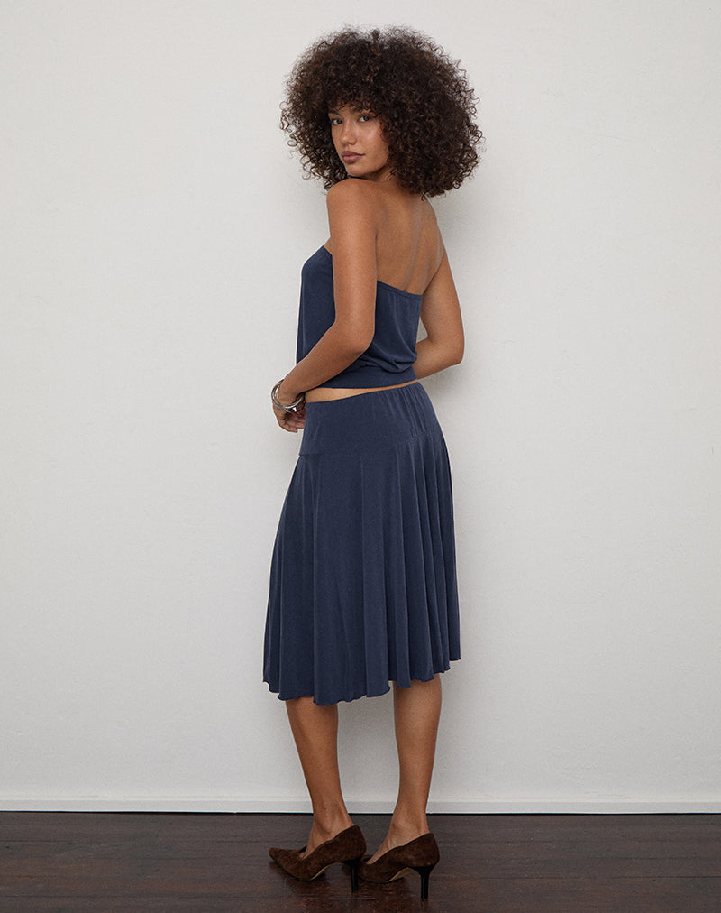 Image of Esenia Midi Skirt in Cupro Navy