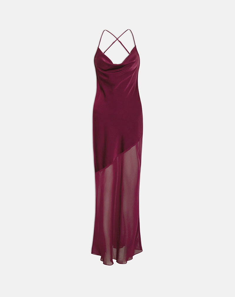 Image of Eshara Maxi Dress in Chiffon Satin Burgundy