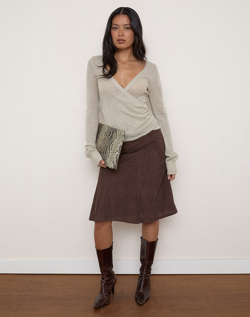 Image of Abila Midi Skirt in Corduroy Dark Brown