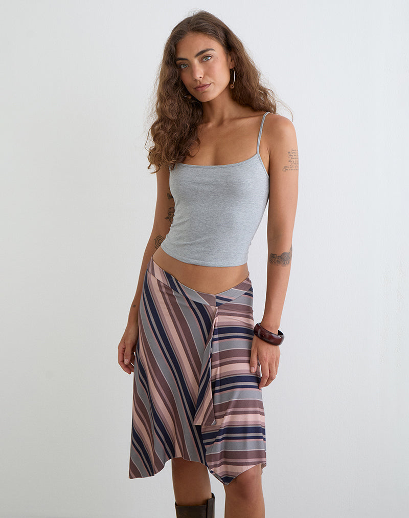 Esmeray Midi Skirt in Mixed Stripe Brown