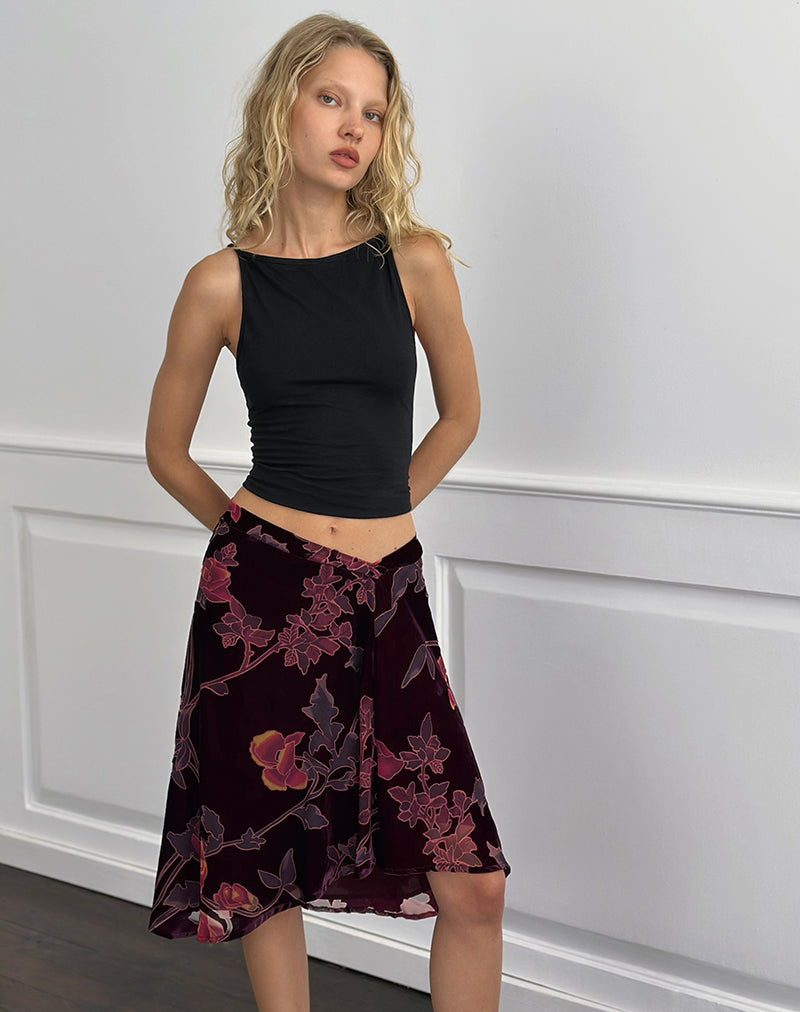 Image of Esti Midi Skirt in Floral Devore Burgundy