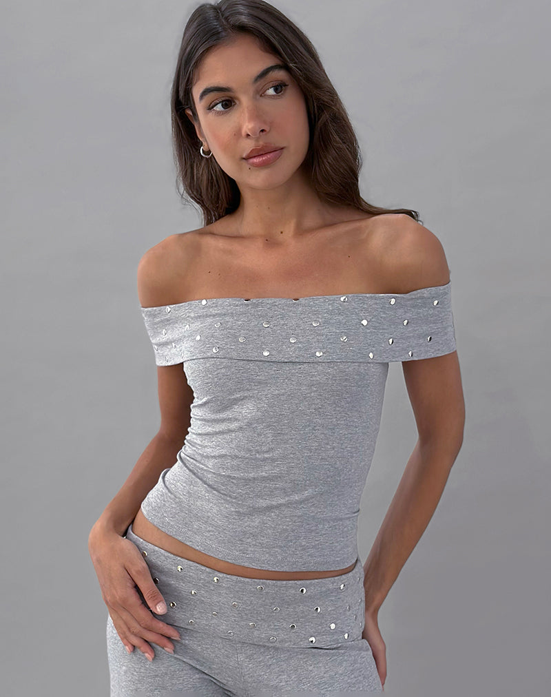 Eulala Bardot Top in Studded Grey Marl