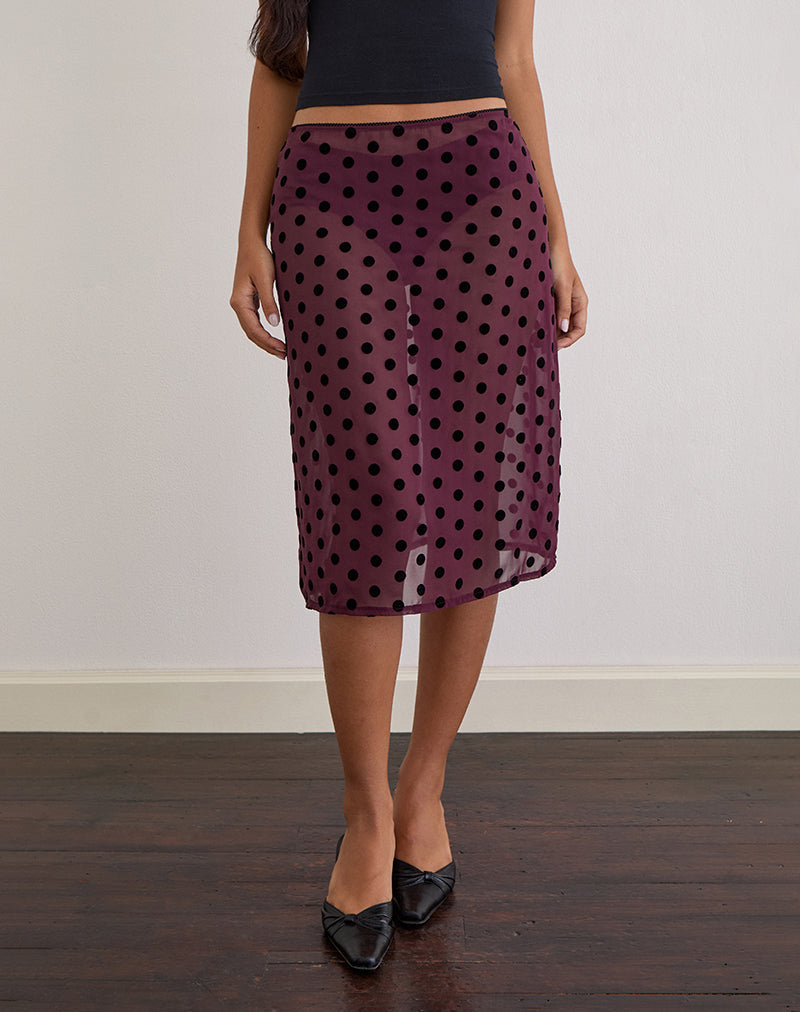 Gonna midi sfoderata Evani in marrone vintage a pois