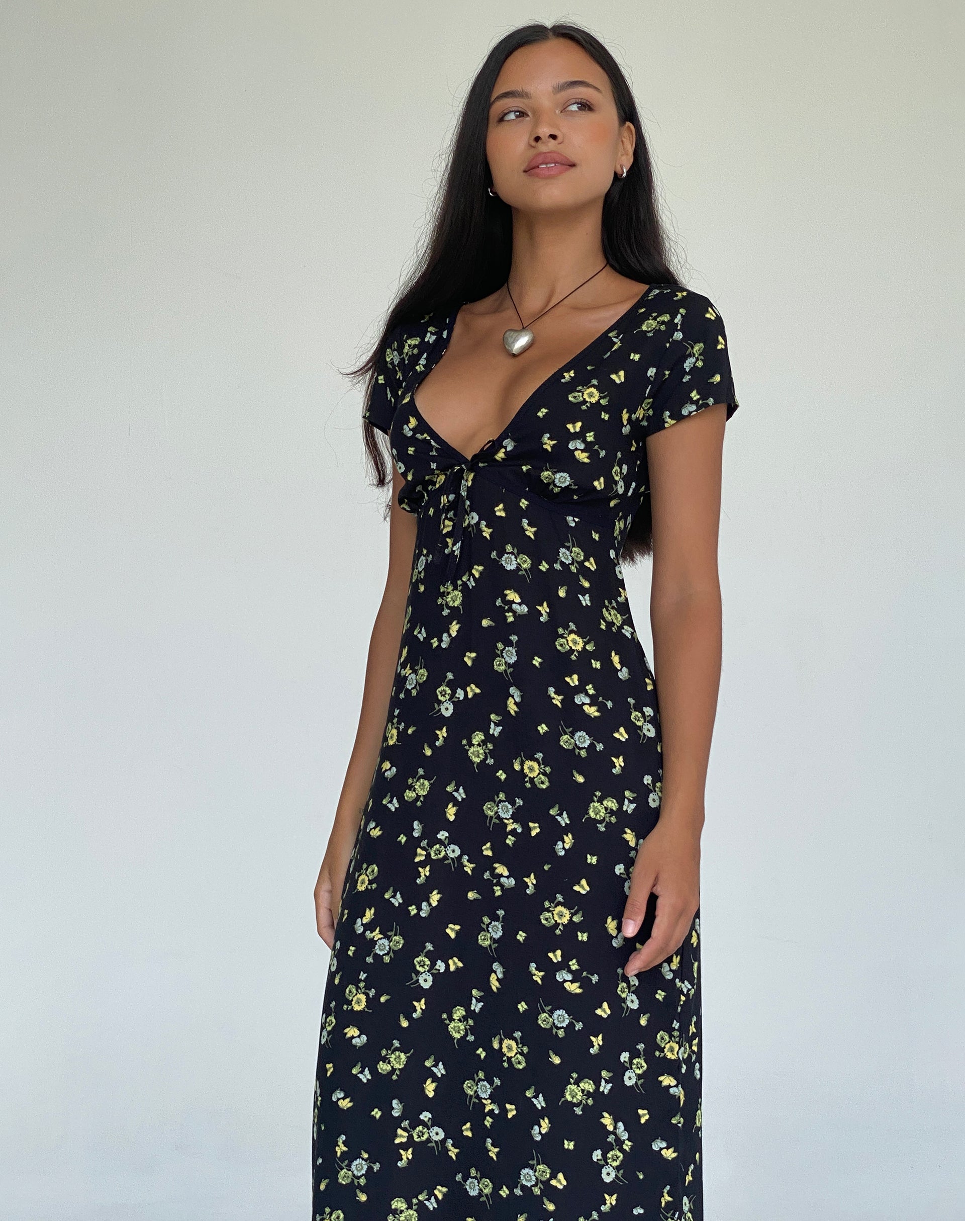 image of Eviaso Midi Dress in Lemon and Lime Black