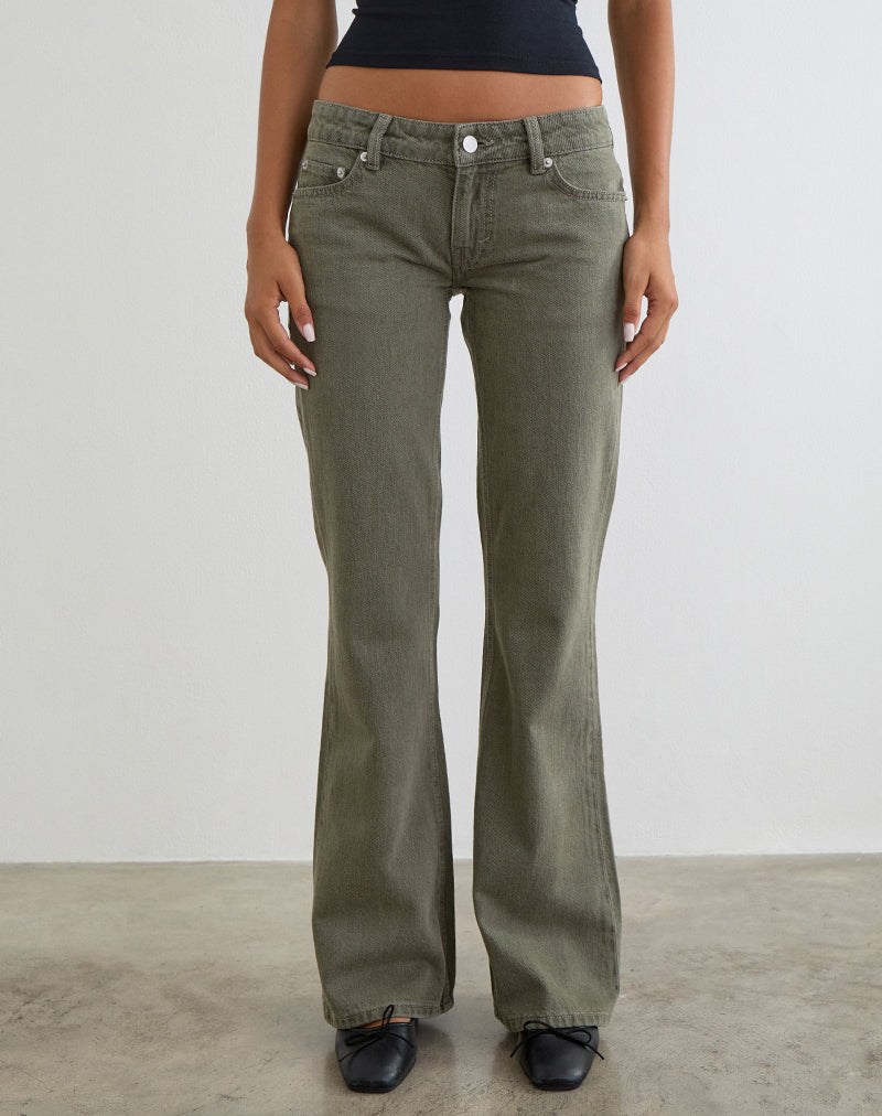 Extra Low Rise Flare Jeans in Olive
