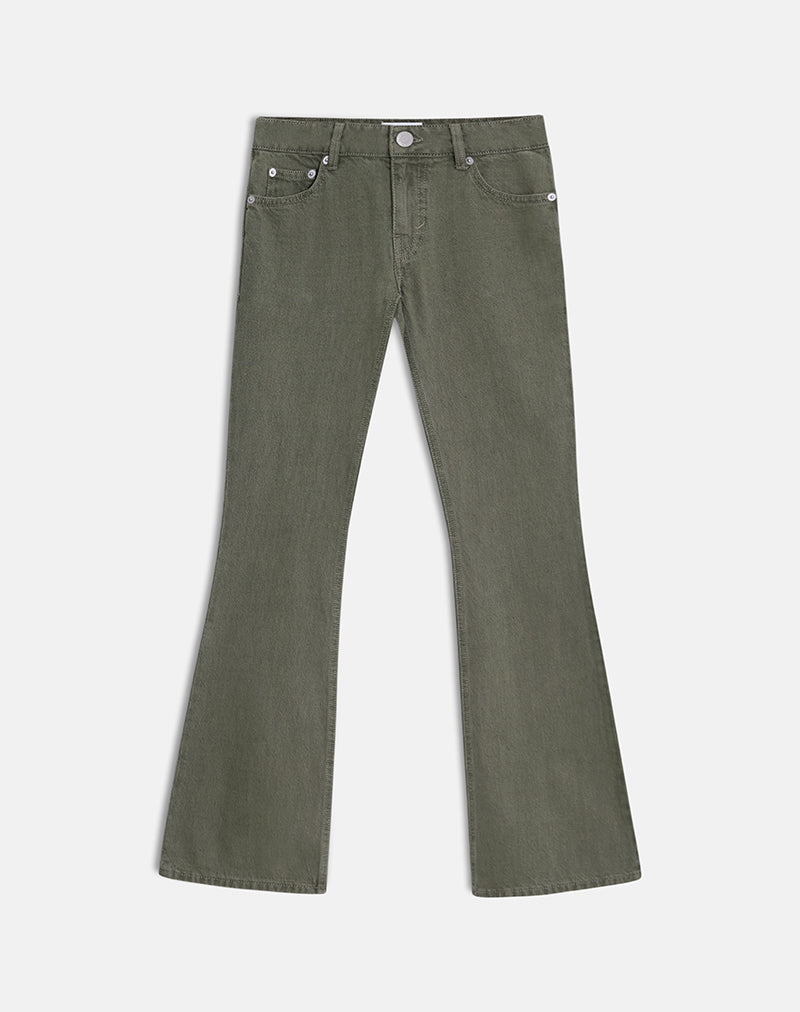 Image of Extra Low Rise Flare Jeans in Olive