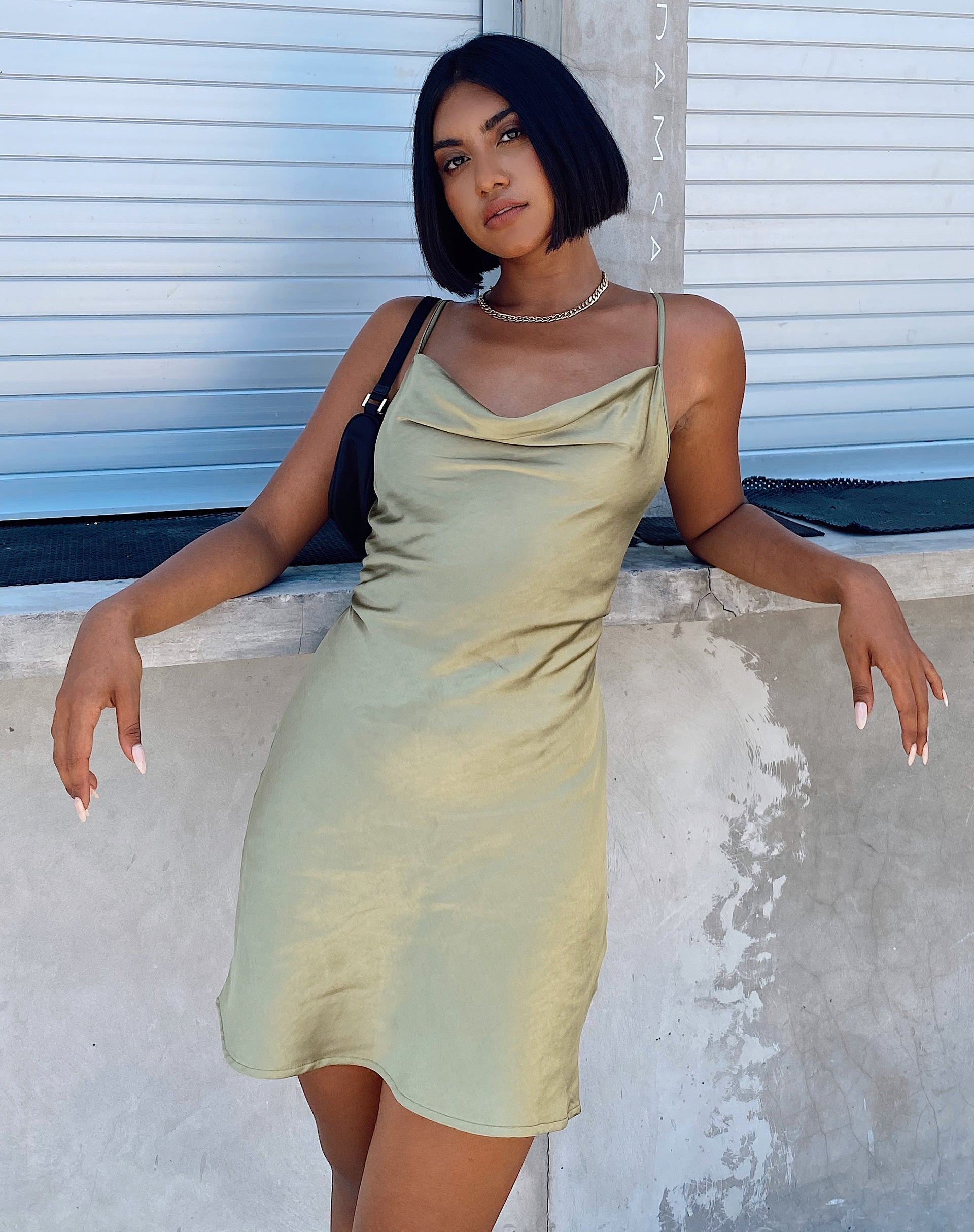 Image of Paiva Slip Dress in Satin Olive