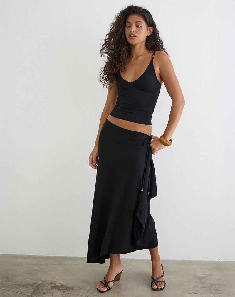 Image of Phemia Maxi Skirt with Beads in Jersey Black