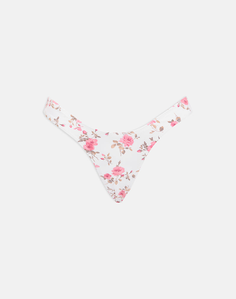 Farida Bikini Bottom in White with Pink Floral Bloom