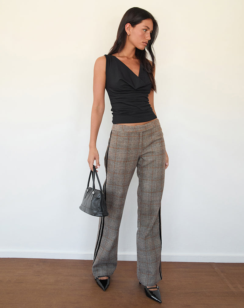 Image of Fatina Trouser in Brown Check with Side Stripe