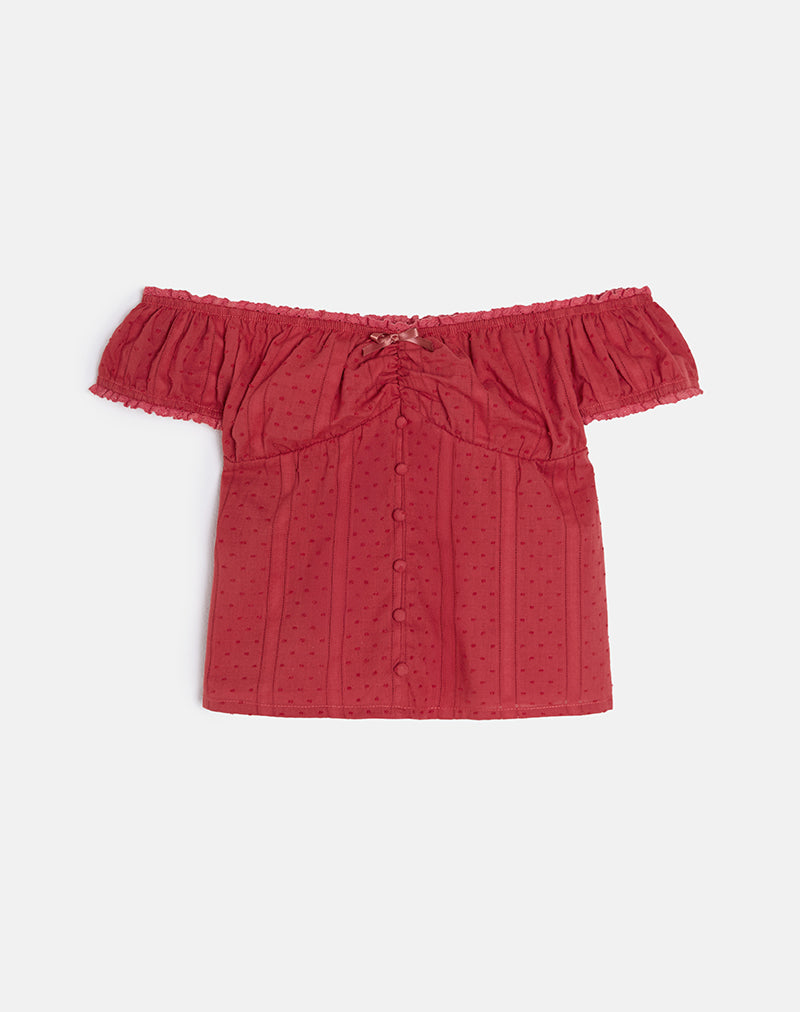 Fayra Bardot Korsett-Top aus Baumwolle Dobby Rot