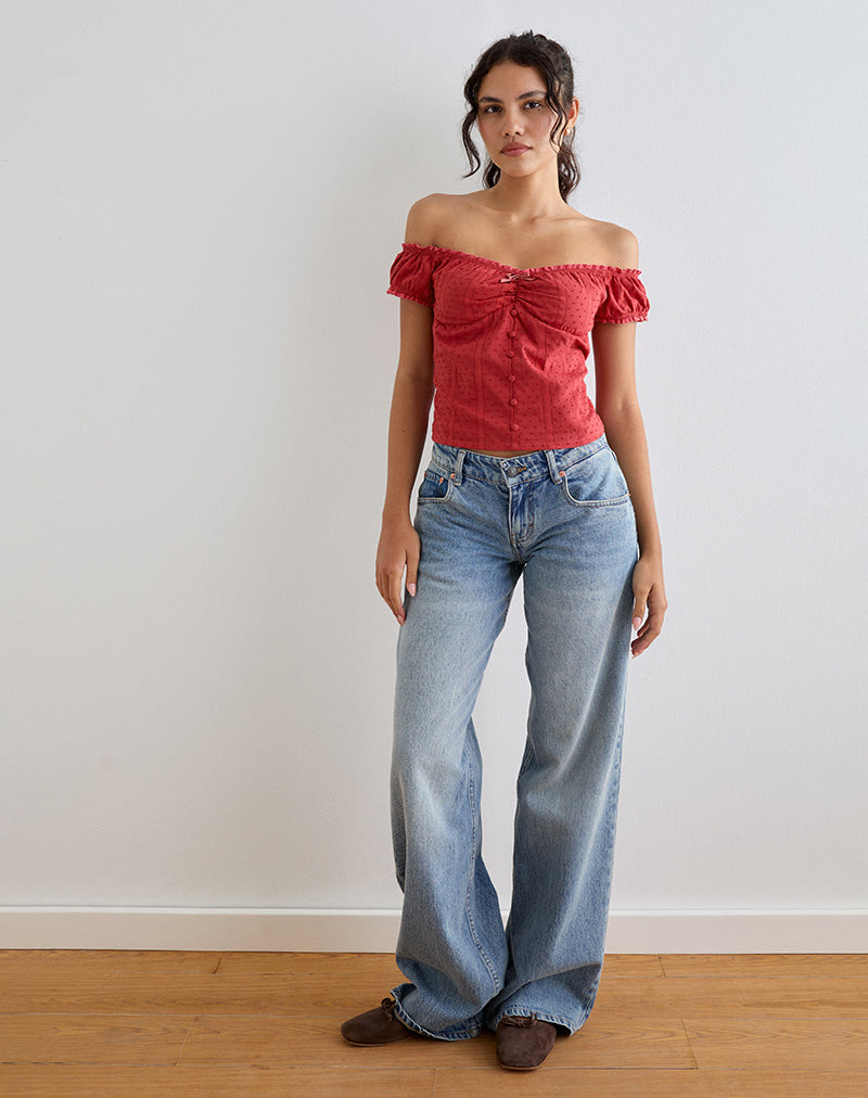 Image of Fayra Bardot Corset Top in Dobby Red