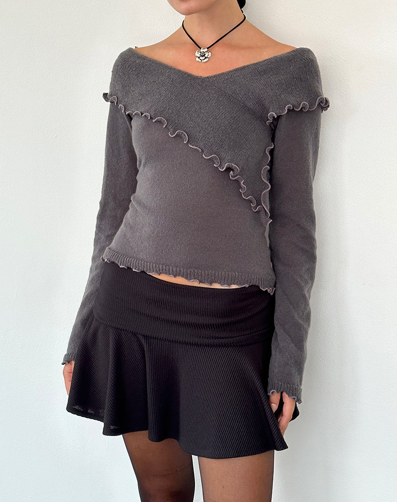 Pull en maille transparente Febby en anthracite foncé