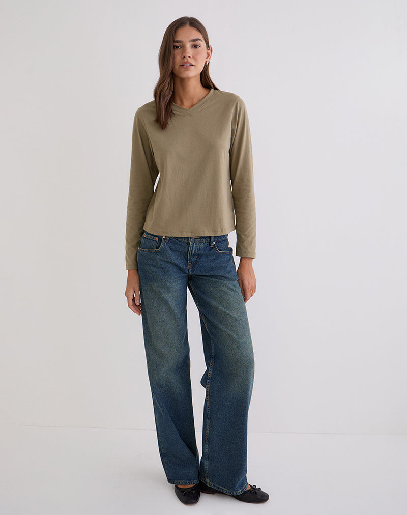 Feman Top aus Jersey in Khaki