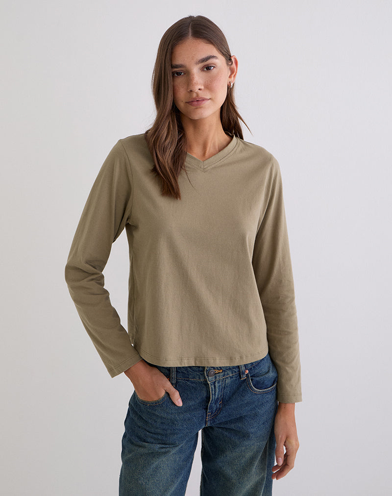 Feman Top aus Jersey in Khaki