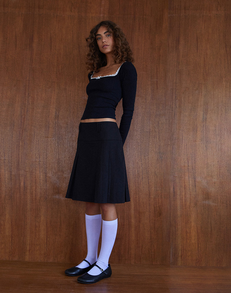 Image of Fermi Pleated Midi Skirt in Tailoring Black