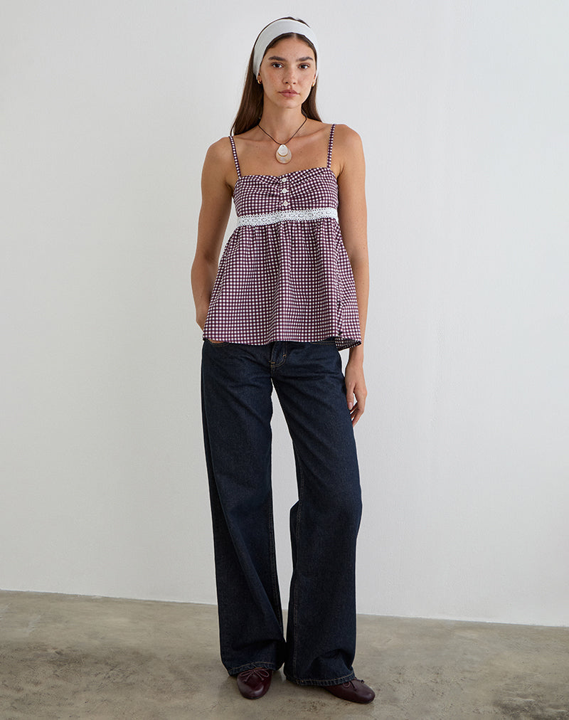 Image of Flika Cami Top in Mini Gingham Wine