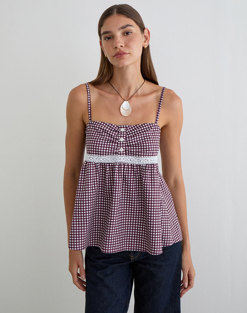Image of Flika Cami Top in Mini Gingham Wine