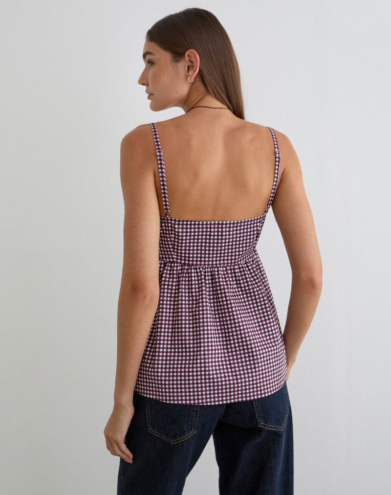Image of Flika Cami Top in Mini Gingham Wine